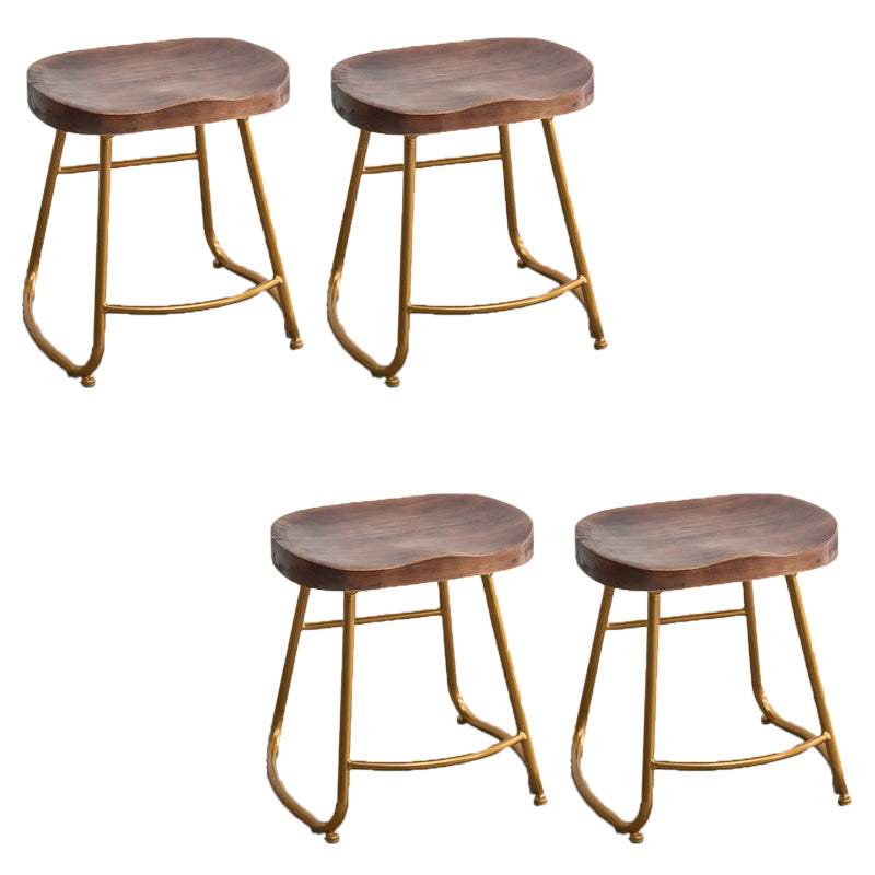 Modern Armless Backless Counter Stool Iron Bar Stool with Wooden Seat for Indoor