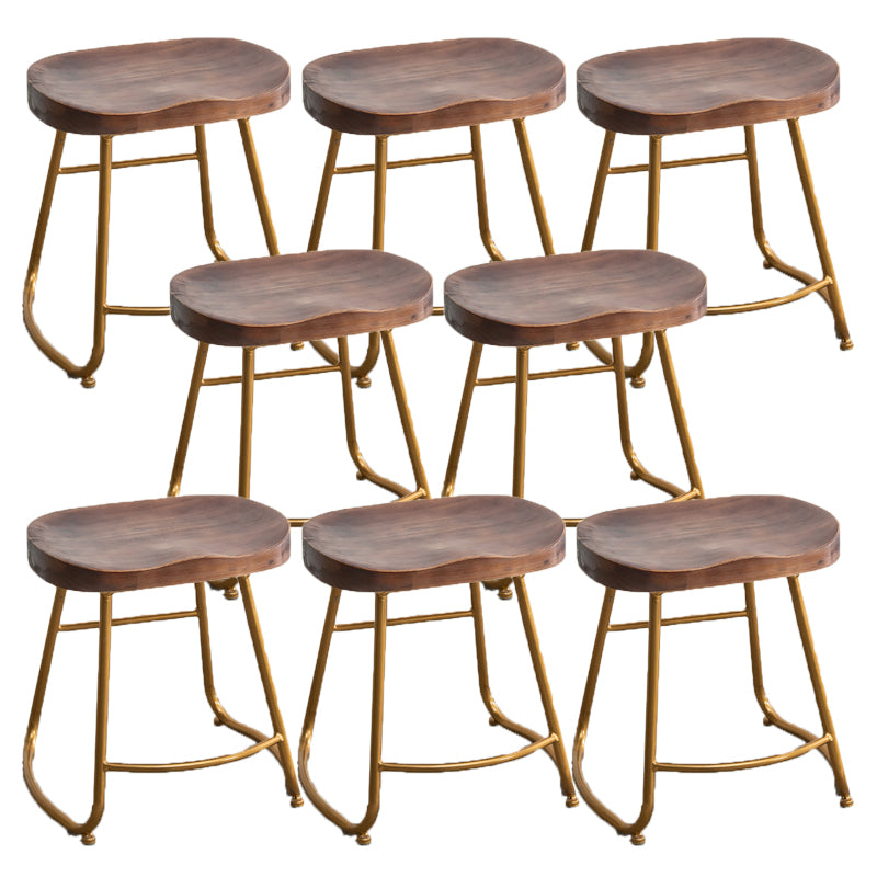 Modern Armless Backless Counter Stool Iron Bar Stool with Wooden Seat for Indoor