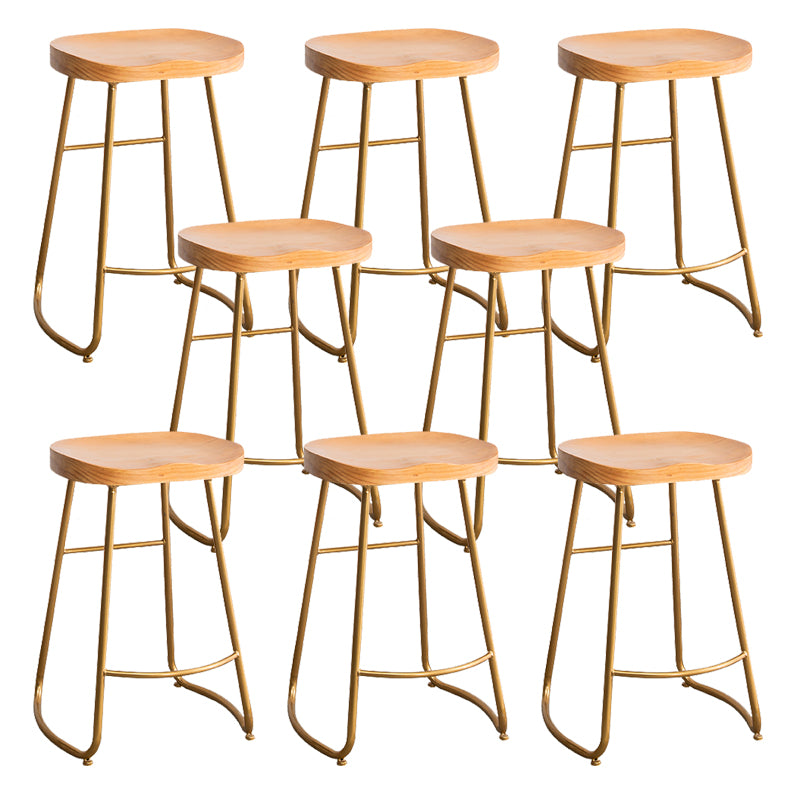 Modern Armless Backless Counter Stool Iron Bar Stool with Wooden Seat for Indoor