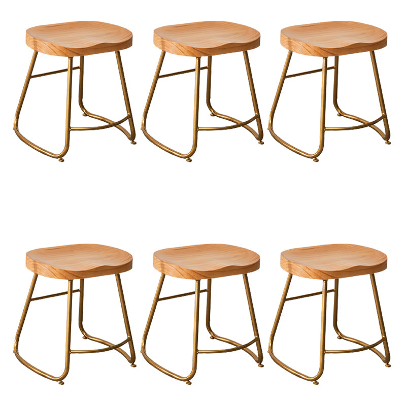 Modern Armless Backless Counter Stool Iron Bar Stool with Wooden Seat for Indoor