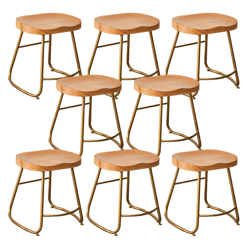 Modern Armless Backless Counter Stool Iron Bar Stool with Wooden Seat for Indoor