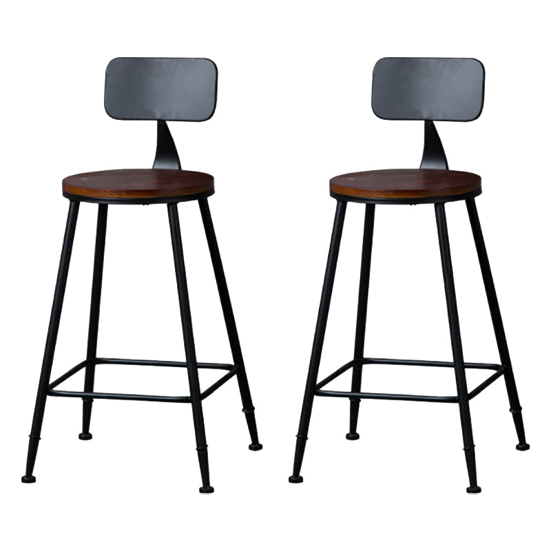 Modern Armless Backrest Counter Stool Iron Bar Stool with Wooden Seat for Bar