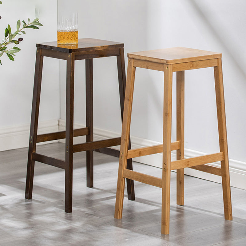 Contemporary Dining Stool Square Solid Wood Bar Stool with Footrest