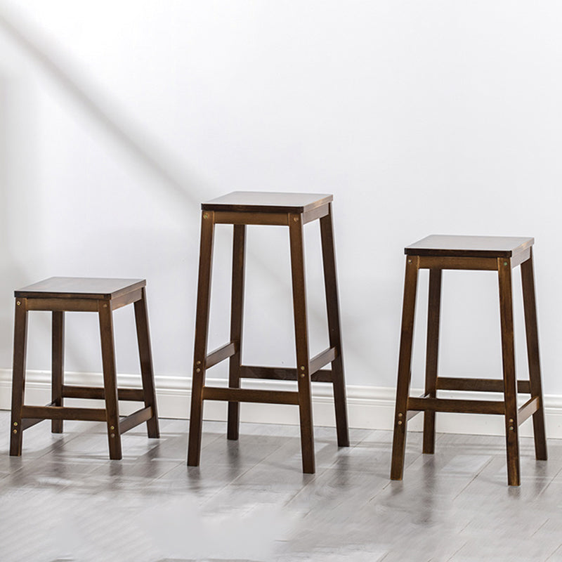 Contemporary Dining Stool Square Solid Wood Bar Stool with Footrest