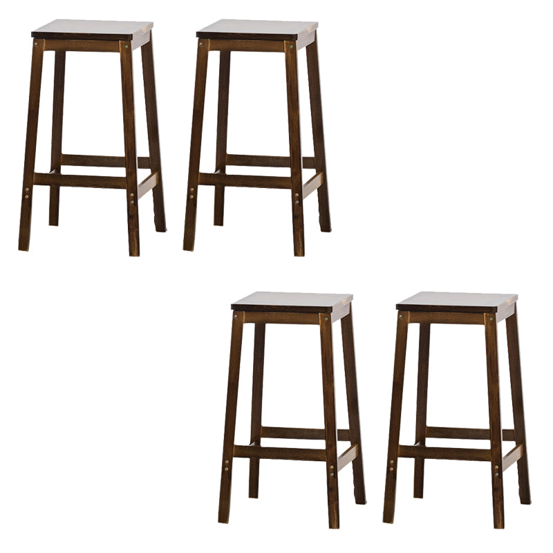 Contemporary Dining Stool Square Solid Wood Bar Stool with Footrest
