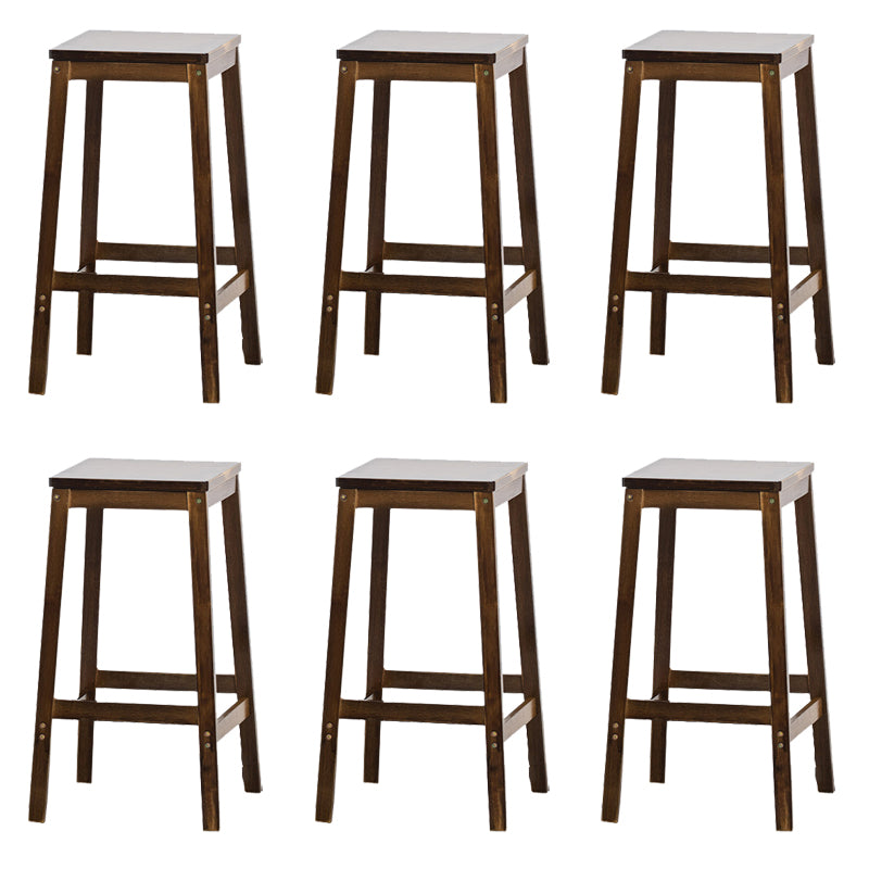 Contemporary Dining Stool Square Solid Wood Bar Stool with Footrest