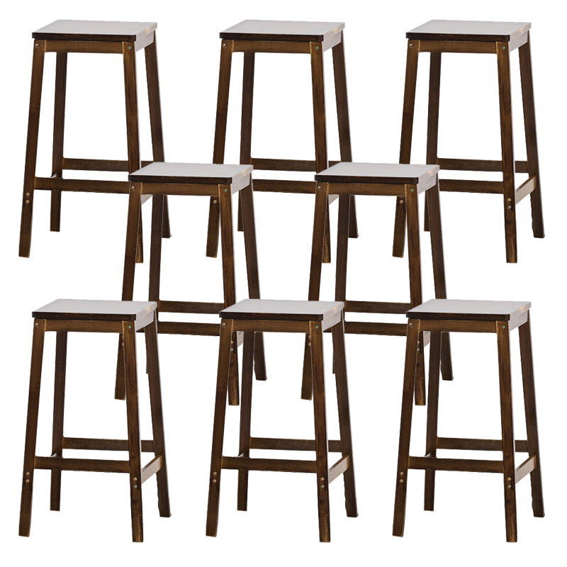 Contemporary Dining Stool Square Solid Wood Bar Stool with Footrest