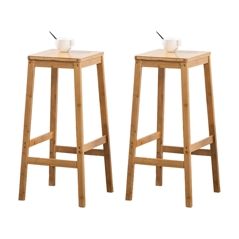 Contemporary Dining Stool Square Solid Wood Bar Stool with Footrest