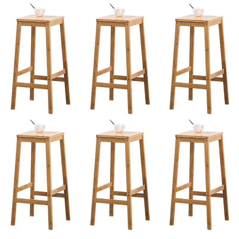 Contemporary Dining Stool Square Solid Wood Bar Stool with Footrest