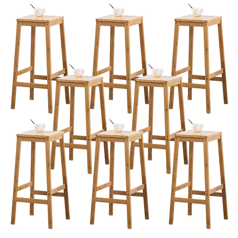 Contemporary Dining Stool Square Solid Wood Bar Stool with Footrest