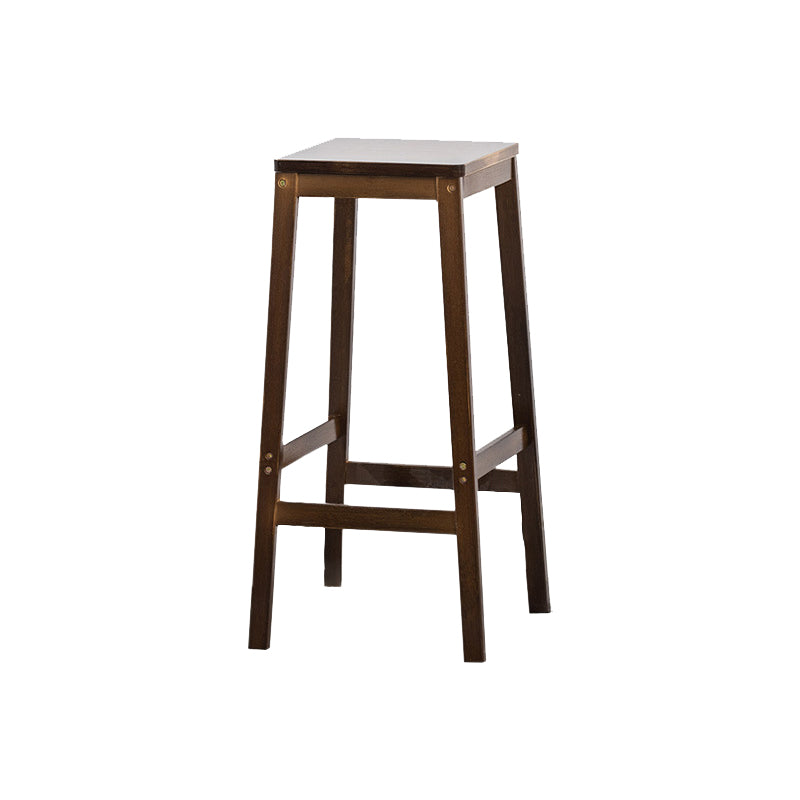 Contemporary Dining Stool Square Solid Wood Bar Stool with Footrest