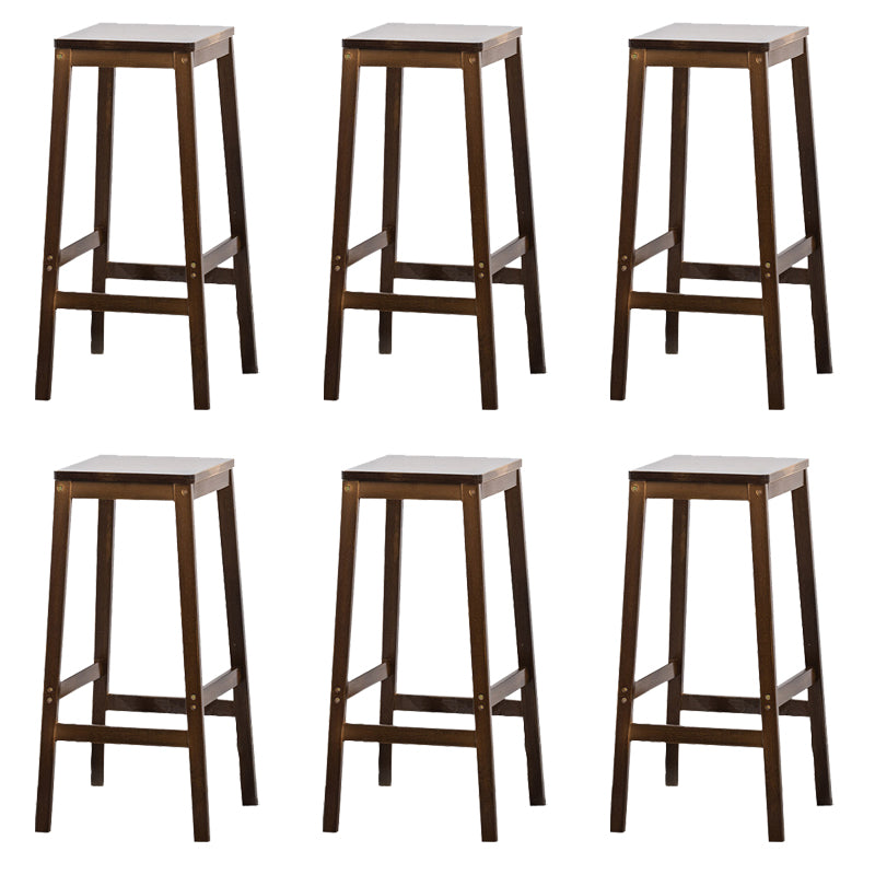 Contemporary Dining Stool Square Solid Wood Bar Stool with Footrest