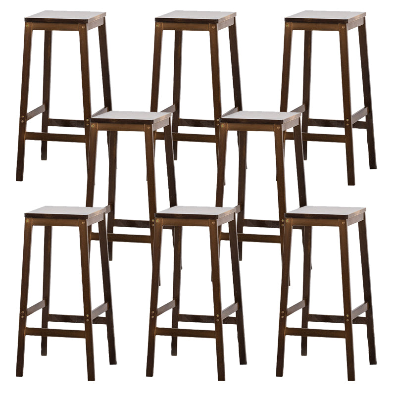 Contemporary Dining Stool Square Solid Wood Bar Stool with Footrest