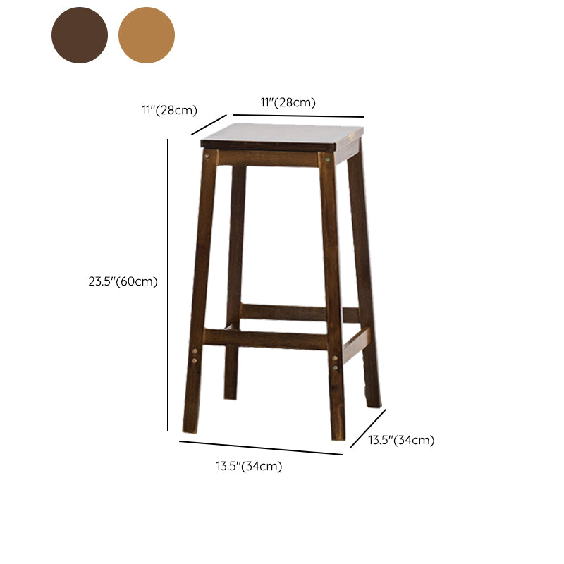 Contemporary Dining Stool Square Solid Wood Bar Stool with Footrest