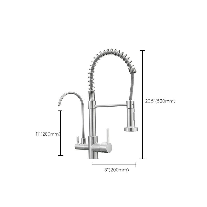 Modern Spring Spout Kitchen Faucet 2-Handle Bar Faucet with 2-Dispenser