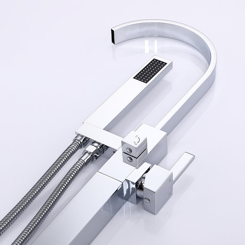 Floor Mounted Copper Freestanding Tub Filler High Arc Freestanding Faucet with Hose
