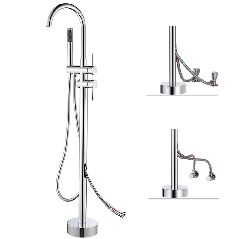 Floor Mounted Copper Freestanding Tub Filler High Arc Freestanding Faucet with Hose