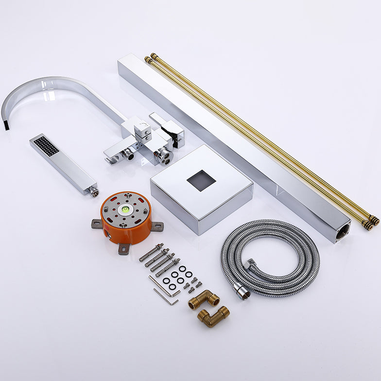 Floor Mounted Copper Freestanding Tub Filler High Arc Freestanding Faucet with Hose