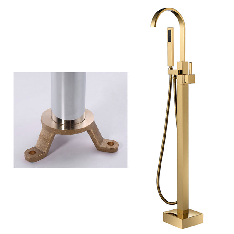 Floor Mounted Copper Freestanding Tub Filler High Arc Freestanding Faucet with Hose