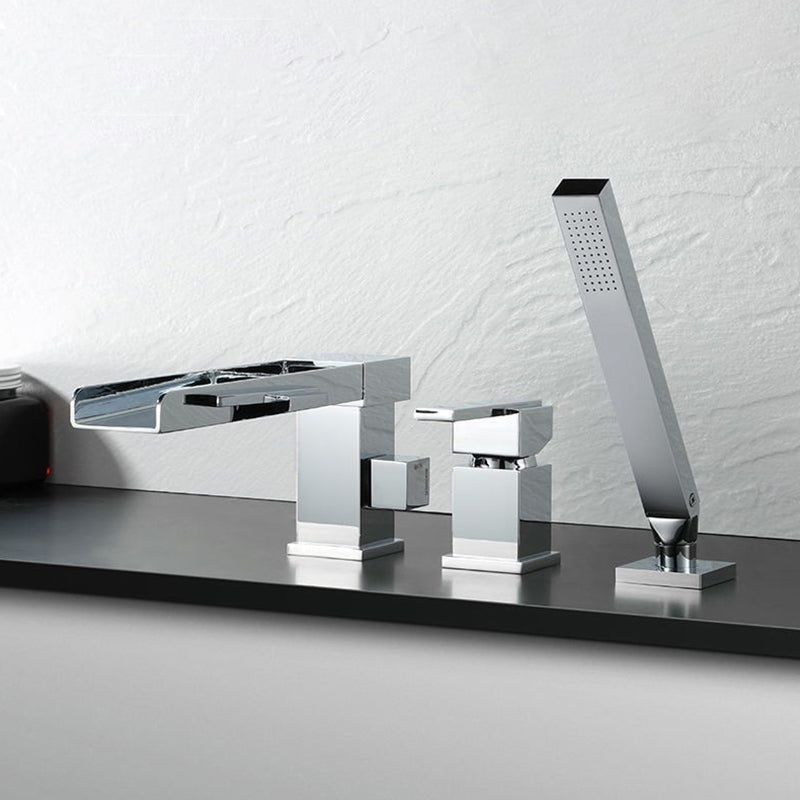 Modern Deck Mounted Metal Freestanding Tub Filler Waterfall Freestanding Faucet