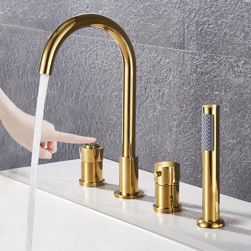 Contemporary Deck Mounted Metal Freestanding Tub Filler High Arc Freestanding Faucet