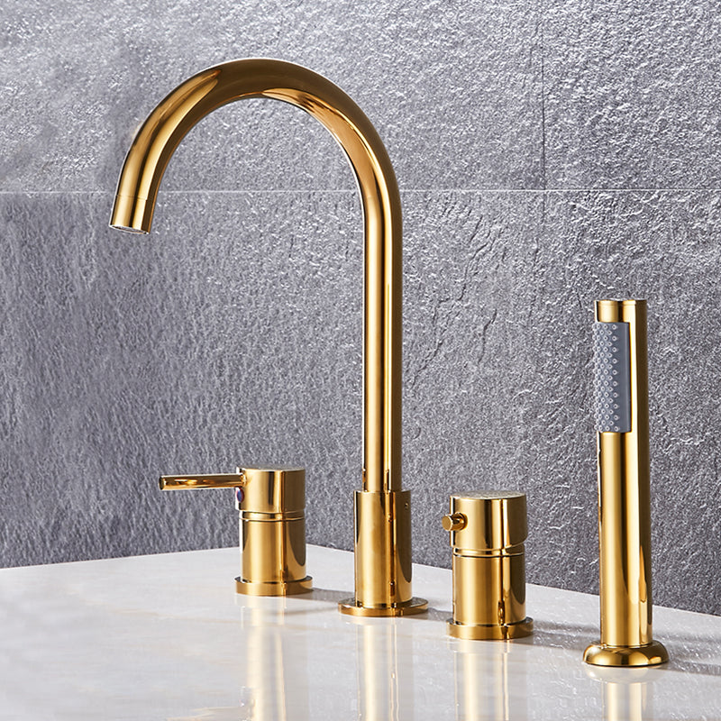 Contemporary Deck Mounted Metal Freestanding Tub Filler High Arc Freestanding Faucet