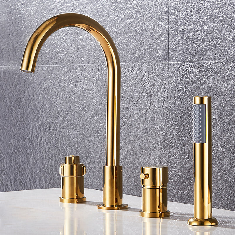 Contemporary Deck Mounted Metal Freestanding Tub Filler High Arc Freestanding Faucet