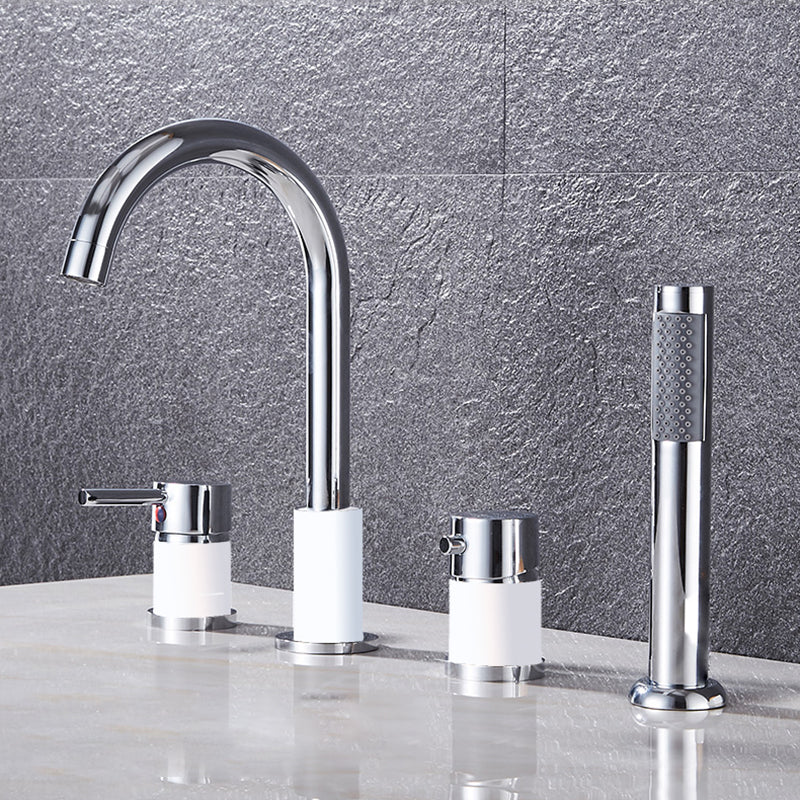 Contemporary Deck Mounted Metal Freestanding Tub Filler High Arc Freestanding Faucet