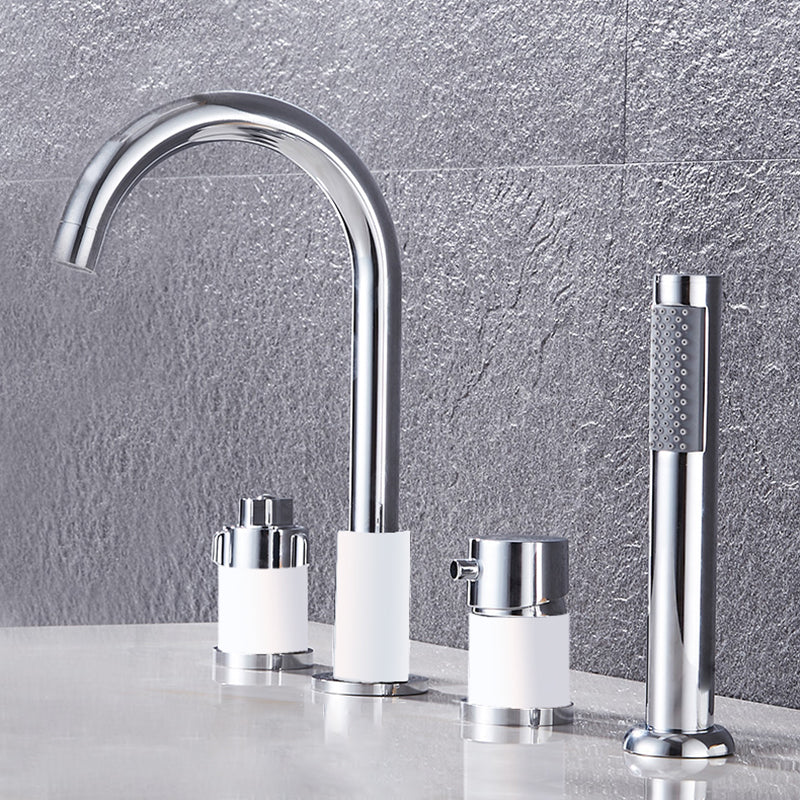 Contemporary Deck Mounted Metal Freestanding Tub Filler High Arc Freestanding Faucet