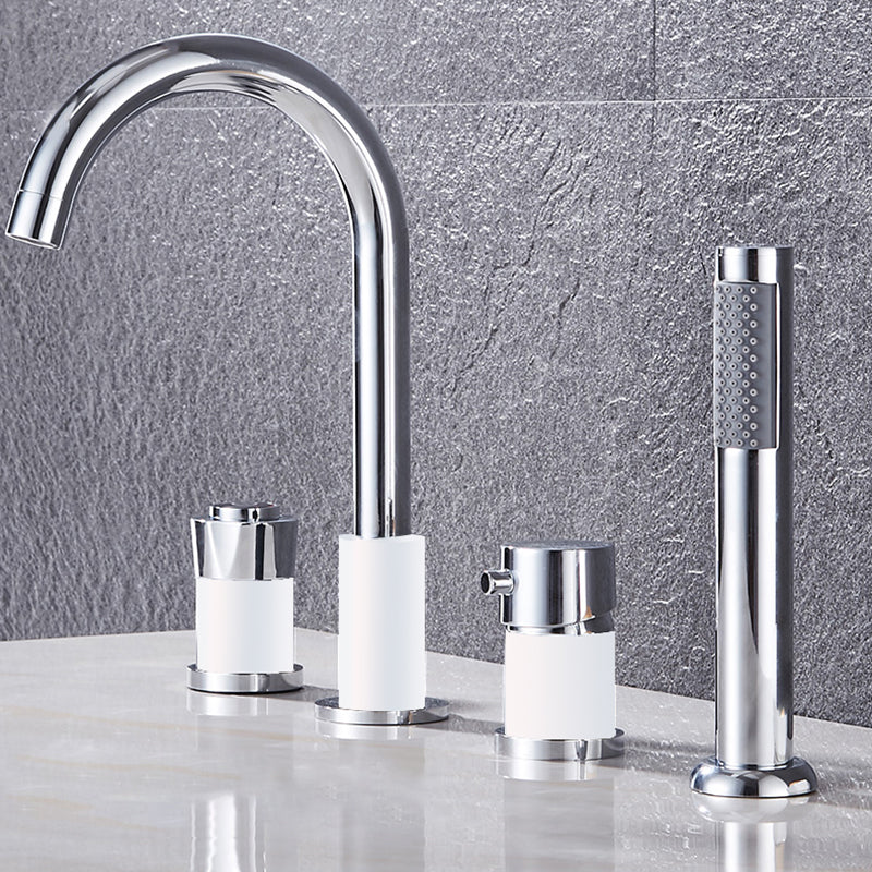 Contemporary Deck Mounted Metal Freestanding Tub Filler High Arc Freestanding Faucet