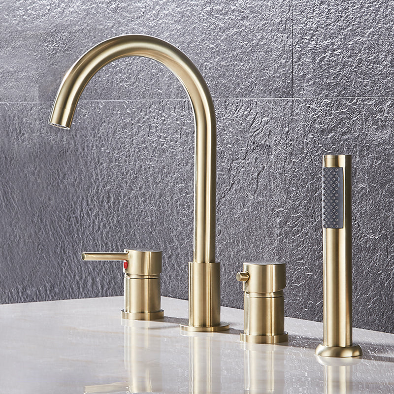Contemporary Deck Mounted Metal Freestanding Tub Filler High Arc Freestanding Faucet