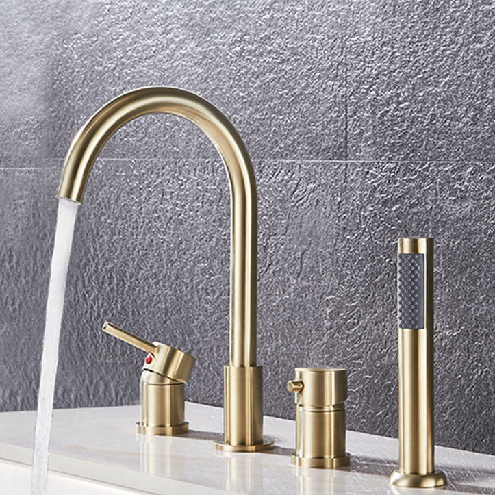 Contemporary Deck Mounted Metal Freestanding Tub Filler High Arc Freestanding Faucet