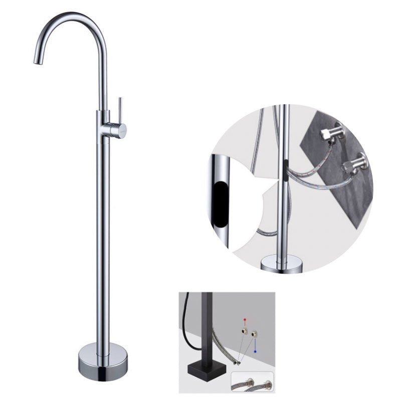 Floor Mounted Copper Freestanding Tub Filler Simple High Arc Freestanding Tub Filler Trim