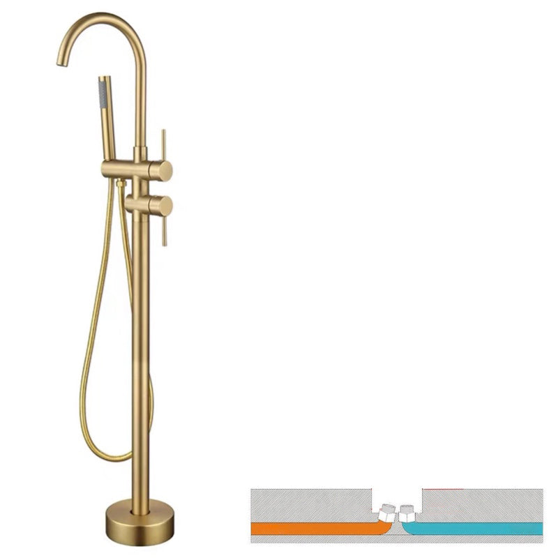 Floor Mounted Copper Freestanding Tub Filler Simple High Arc Freestanding Tub Filler Trim