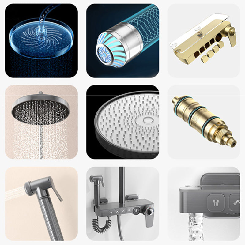 Contemporary Shower Set Dual Shower Head Slide Bar Thermostatic Wall Mounted Shower System
