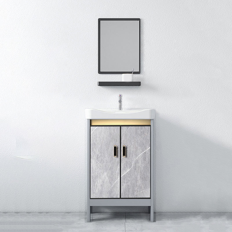 Freestanding Aluminium Bathroom Sink Vanity Gray with Faucet Bathroom Vanity Cabinet