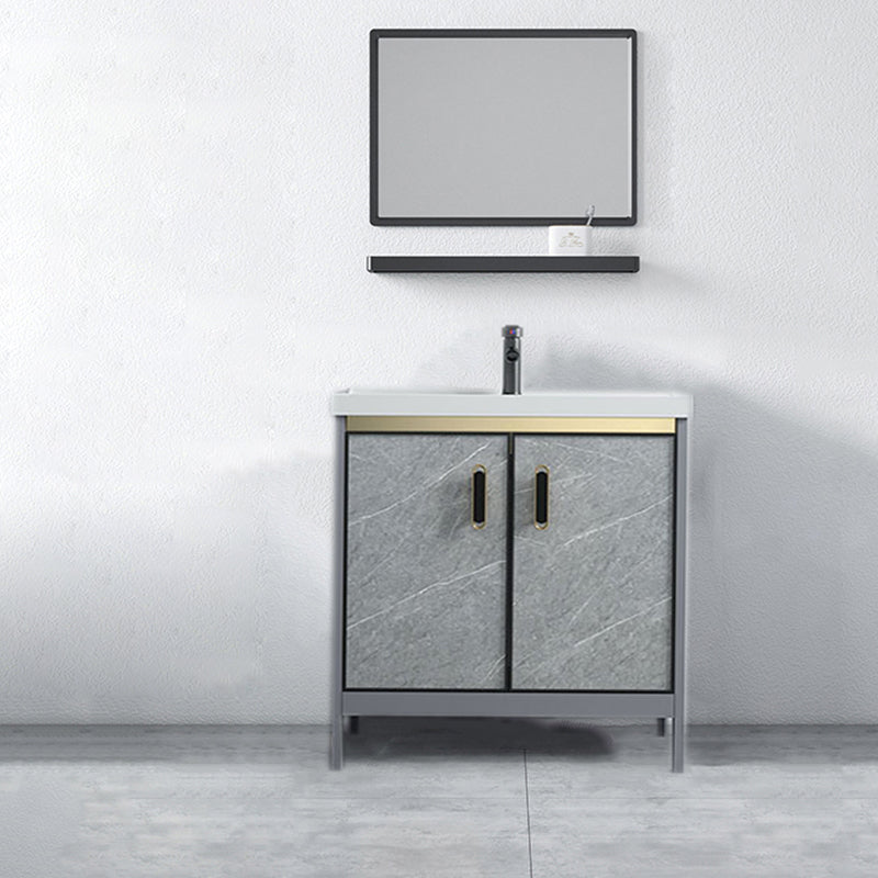Freestanding Aluminium Bathroom Sink Vanity Gray with Faucet Bathroom Vanity Cabinet