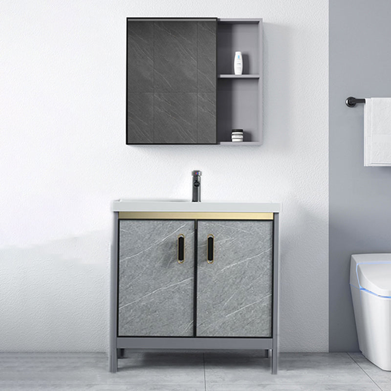 Freestanding Aluminium Bathroom Sink Vanity Gray with Faucet Bathroom Vanity Cabinet