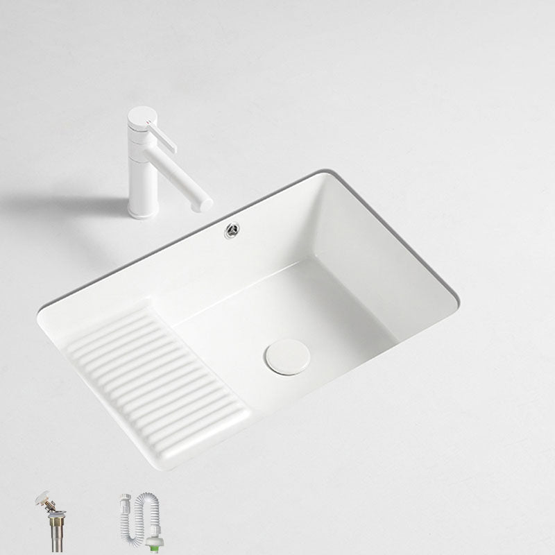 Traditional Undermount Vanity Sink Porcelain Rectangular with Overflow Basin Sink