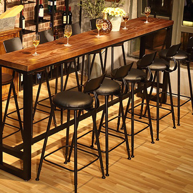 Industrial Bar Height Table Solid Wood Top Bistro Table with Trestle Base