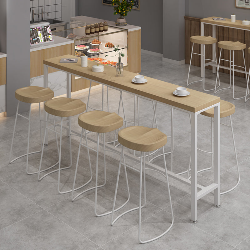 Rectangular Bar Height Table White Legs and Metal Base Bar Table for Patio Use