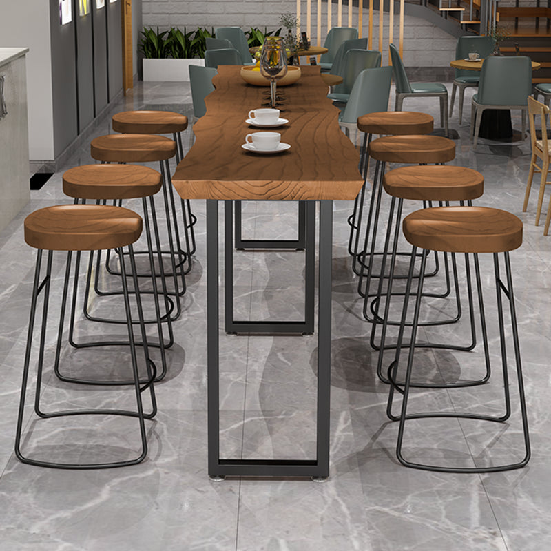 Rectangular Bar Height Table Black Legs and Metal Base Bistro Bar Table for Dining Room