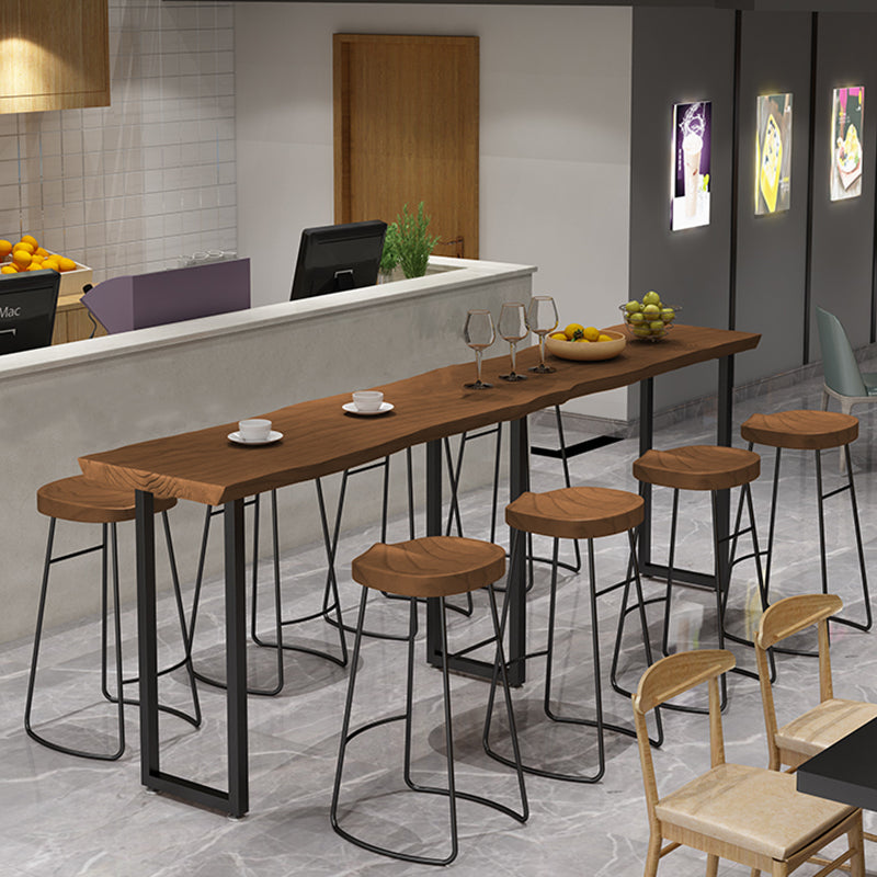 Rectangular Bar Height Table Black Legs and Metal Base Bistro Bar Table for Dining Room