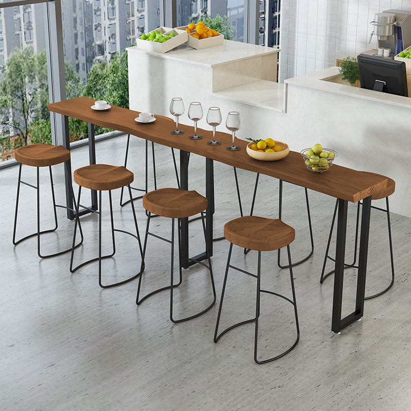 Rectangular Bar Height Table Black Legs and Metal Base Bistro Bar Table for Dining Room