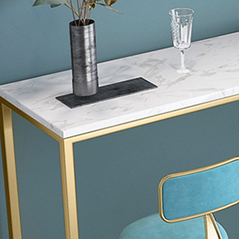 Glam Bar Height Table White Faux Marble Top Bistro Bar Table with Gold Base