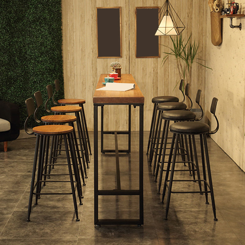 Industrial Bar Height Table Solid Wood Top Bistro Table with Metal Base