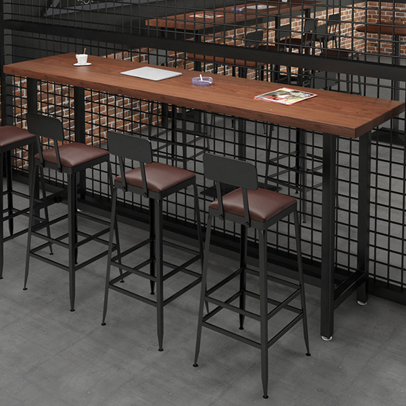 Wood Top Bar Height Table Industrial Style Bistro Pub Table with Black Base