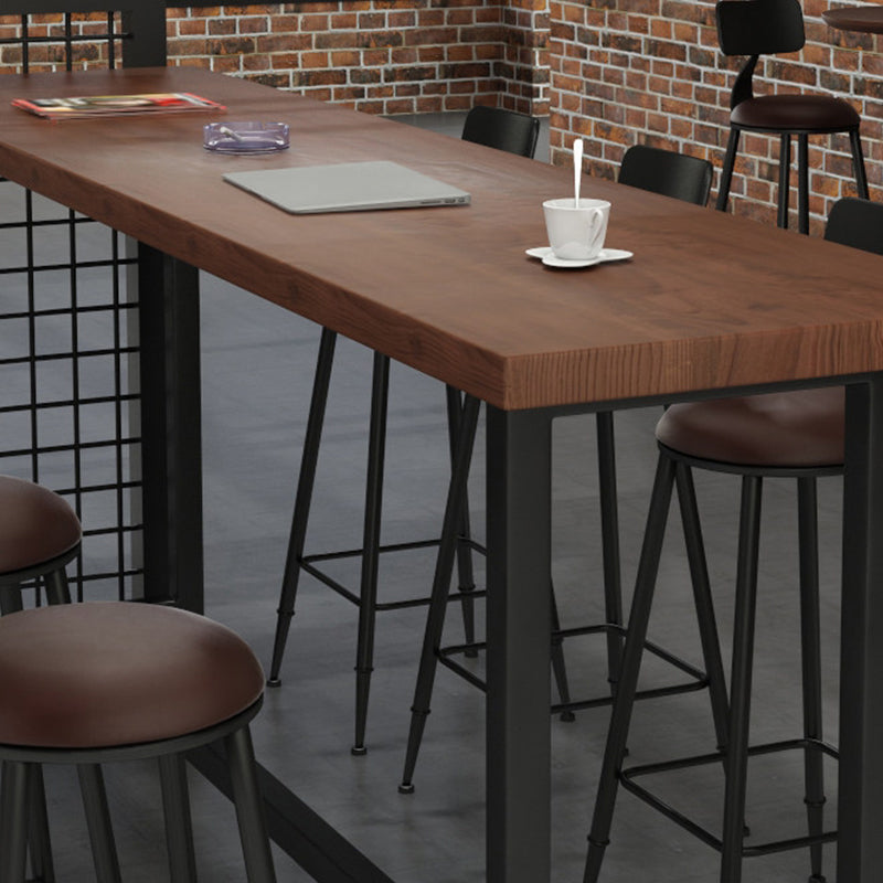 Wood Top Bar Height Table Industrial Style Bistro Pub Table with Black Base