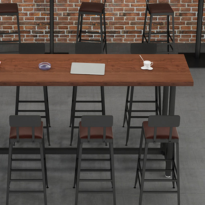 Wood Top Bar Height Table Industrial Style Bistro Pub Table with Black Base