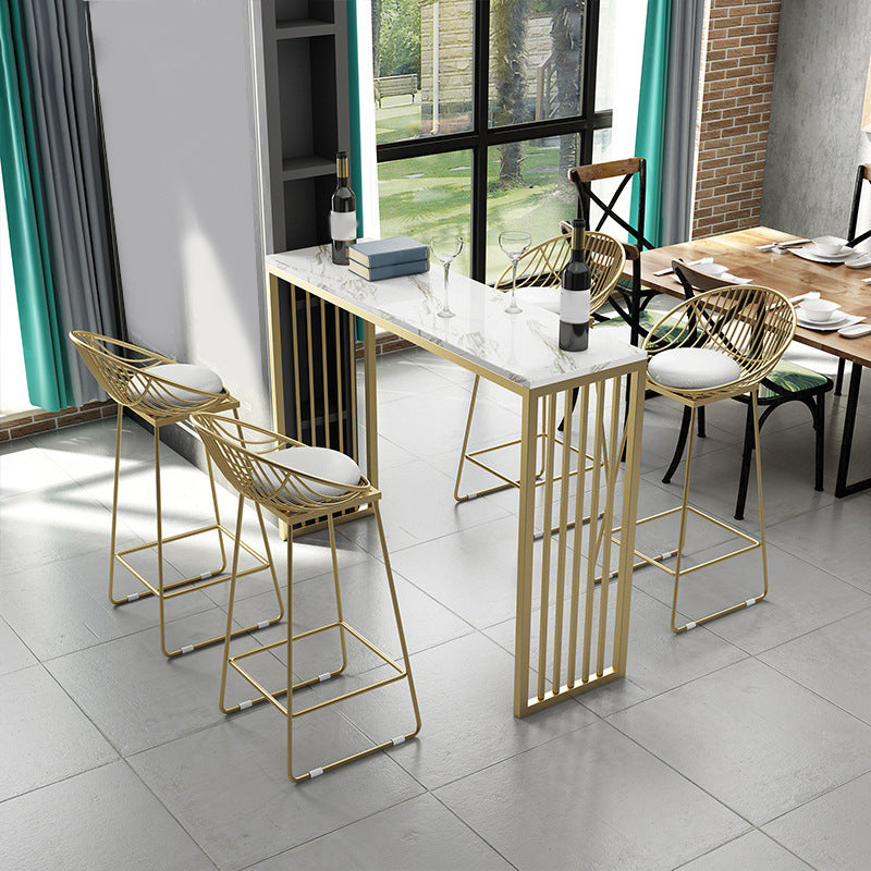 Glam Bar Height Table Faux Marble Top Bistro Bar Table with Double Pedestal Base